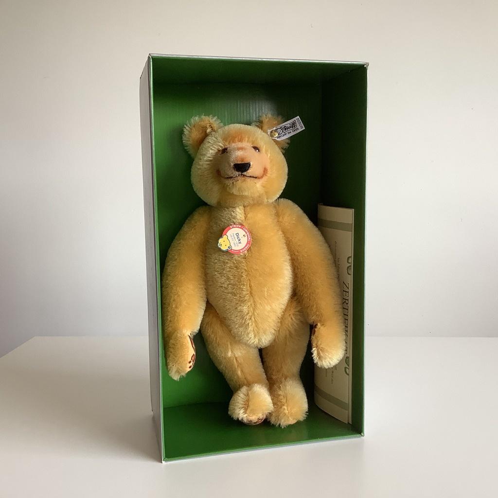 Prachtige replica Steiff Dicky teddybeer in doos, Ophalen of Verzenden, Zo goed als nieuw, Stoffen beer, Steiff