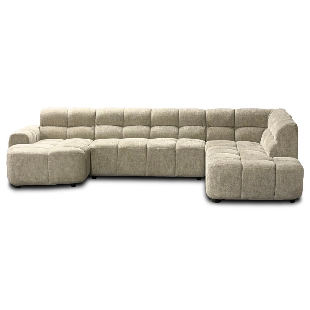 Foto 13 van Vakken bank taupe stof lounge hoekank **uit voorraad**