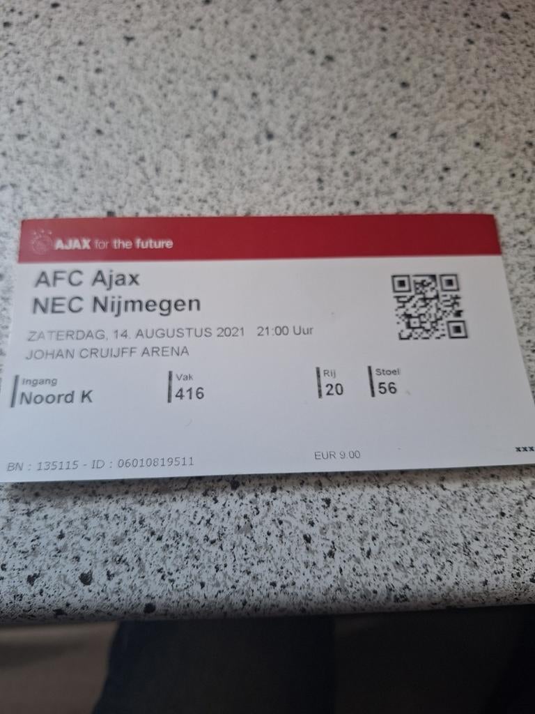 Ticket ajax nec Nijmegen 2021, Ophalen of Verzenden