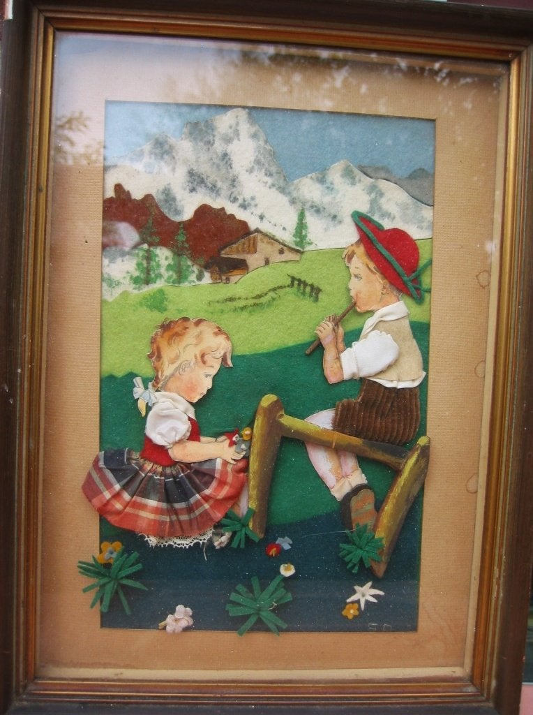 Leuk levensecht vintage Oostenrijks / Zwitsers tafereel 3-D, Ophalen of Verzenden