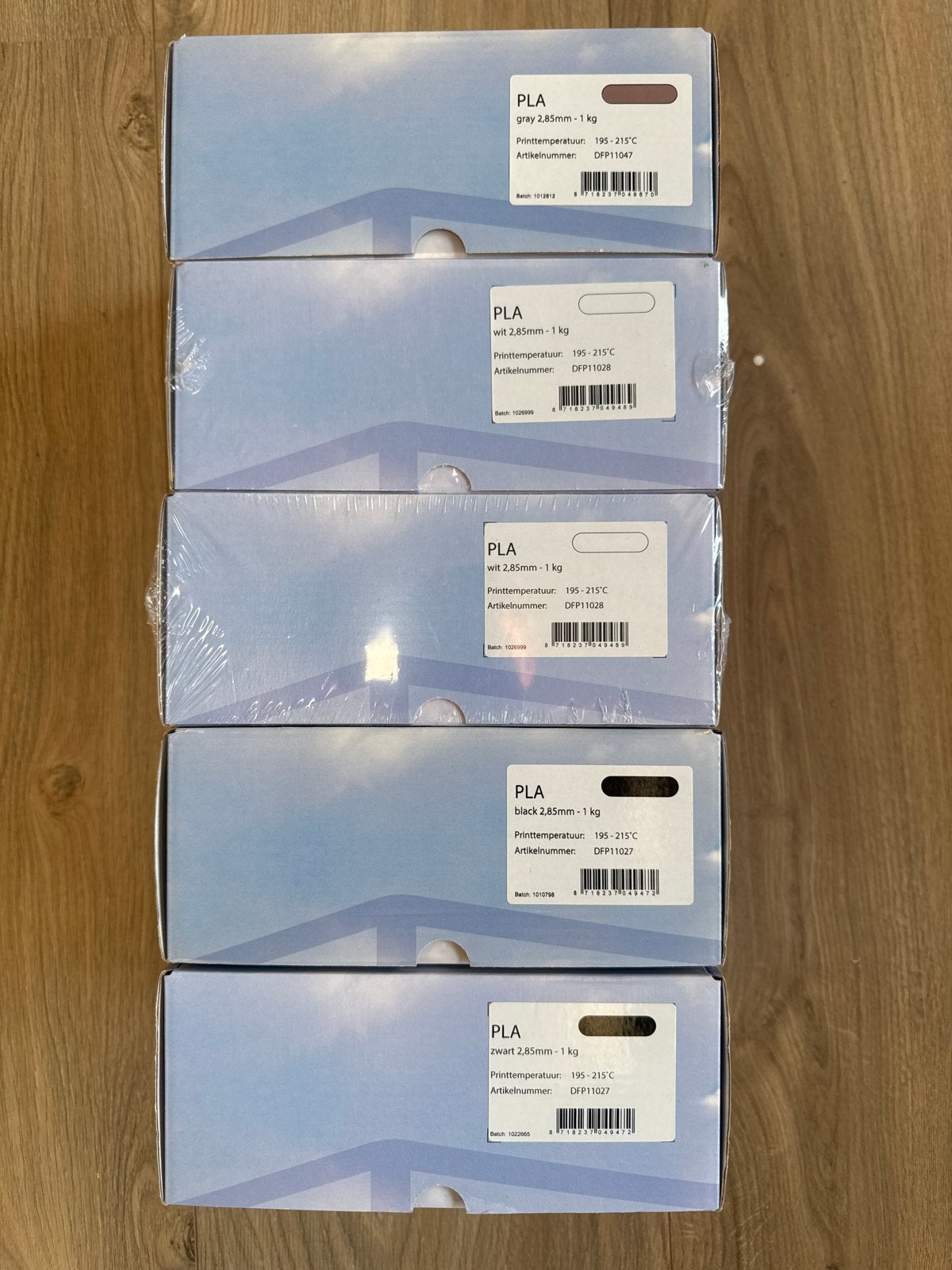 5x 1kg PLA Filament 2.85mm - Zwart, Wit en Grijs, Computers en Software, Ophalen of Verzenden, Nieuw, Filamentrollen