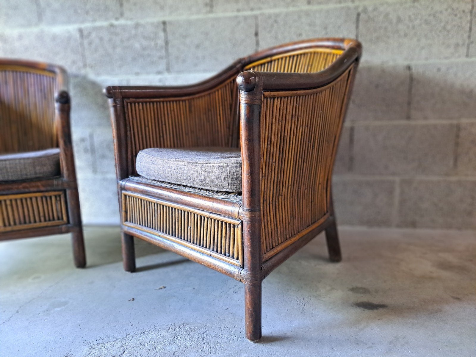 Vintage Bamboe Rotan Fauteuil met Kussen, Ophalen