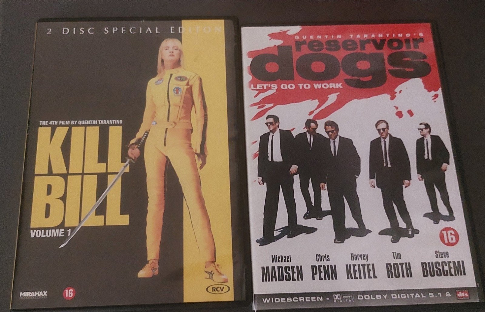 Kill Bill Vol. 1 & Reservoir Dogs - Quentin Tarantino DVD's, Ophalen, Vanaf 16 jaar, Speciale editie, Nederlands