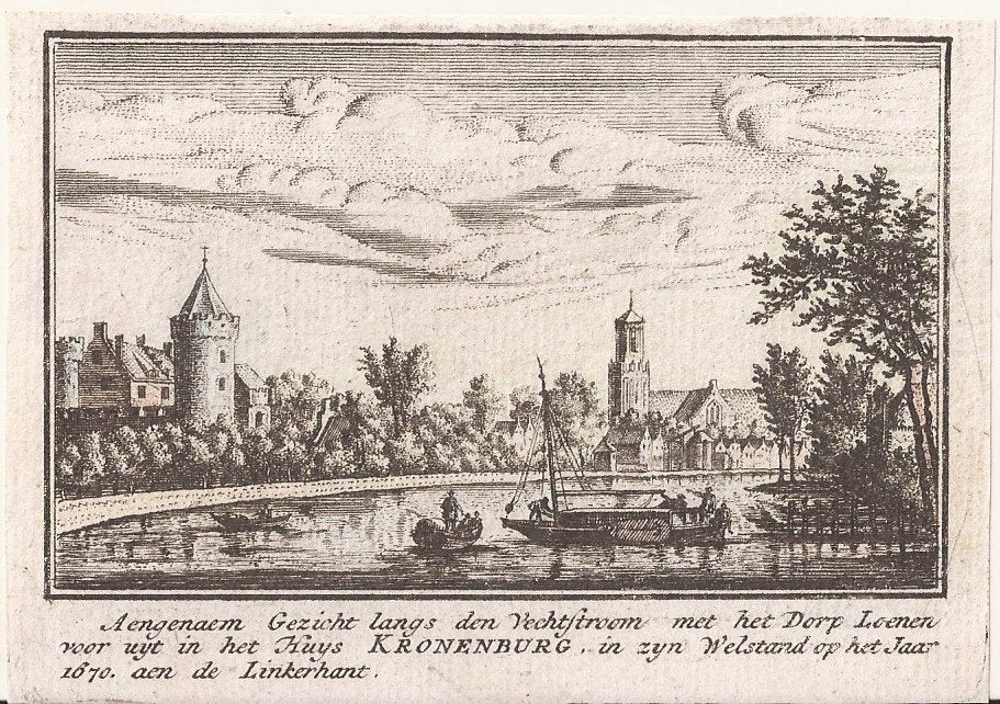 Aengenaem Gezicht langs den Vechtstroom met het Dorp Loenen, Stadsgezicht, Ophalen of Verzenden, 7 cm, 10 cm