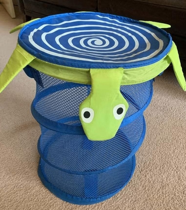 Blauw-groene opbergmand, wasmand schildpad; Ikea, Ophalen of Verzenden, Gebruikt