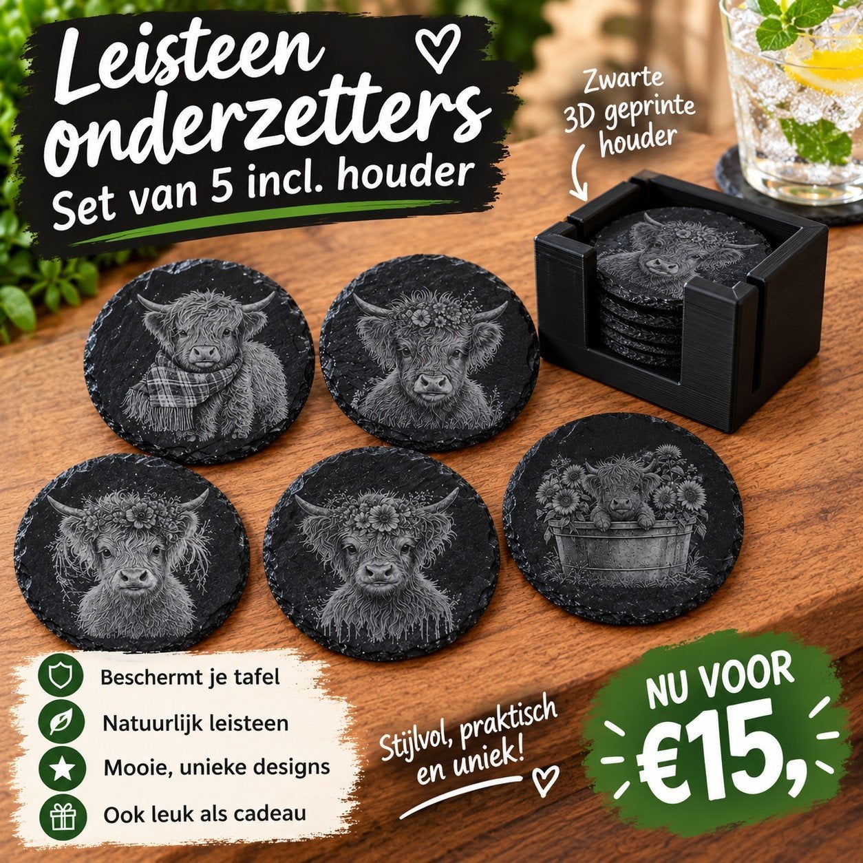 lasergegraveerde onderzetters leisteen, Ophalen of Verzenden