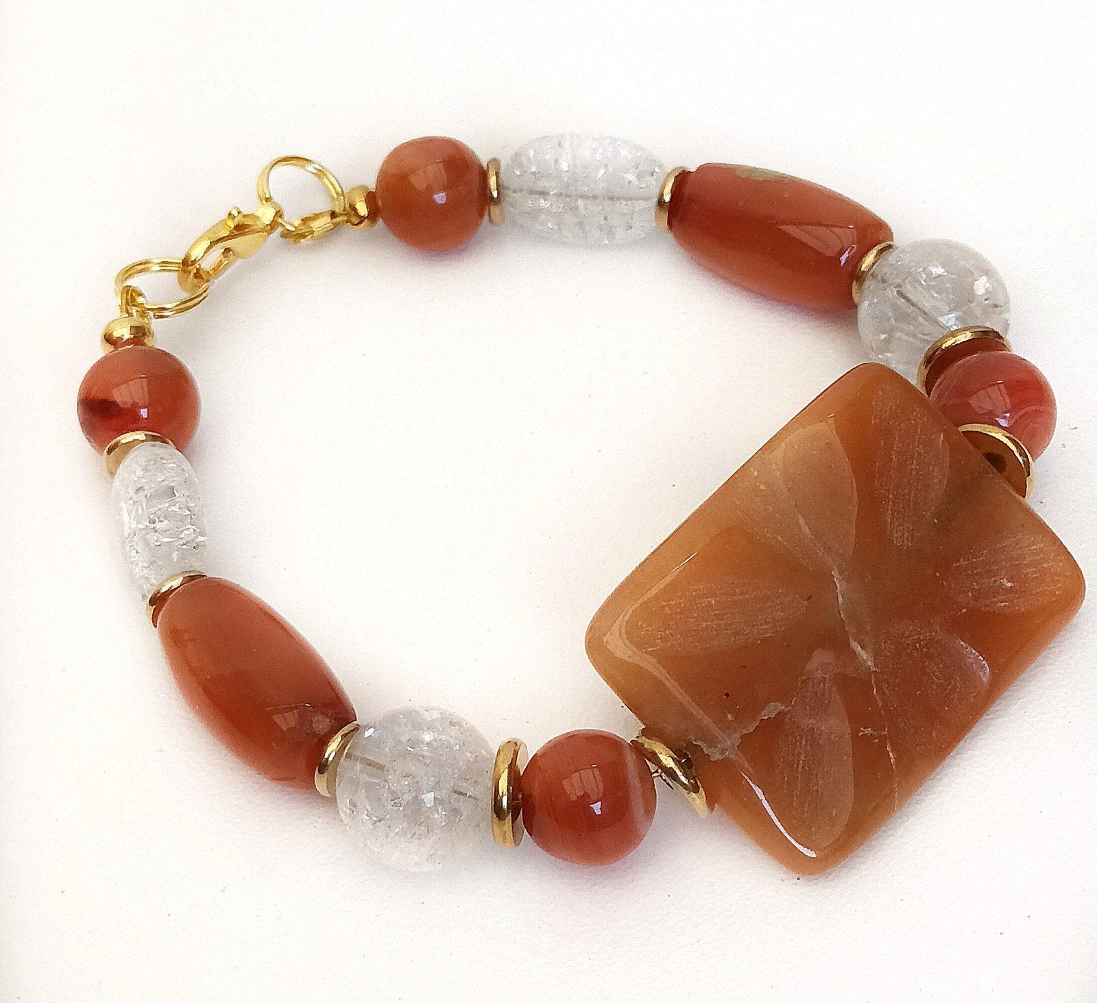 Armband van carneool en bergkristal, Ophalen of Verzenden, Nieuw