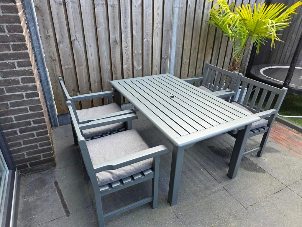 Hardhouten dining tuinset stoelen +  tafel (als nieuw), Ophalen of Verzenden, Gebruikt