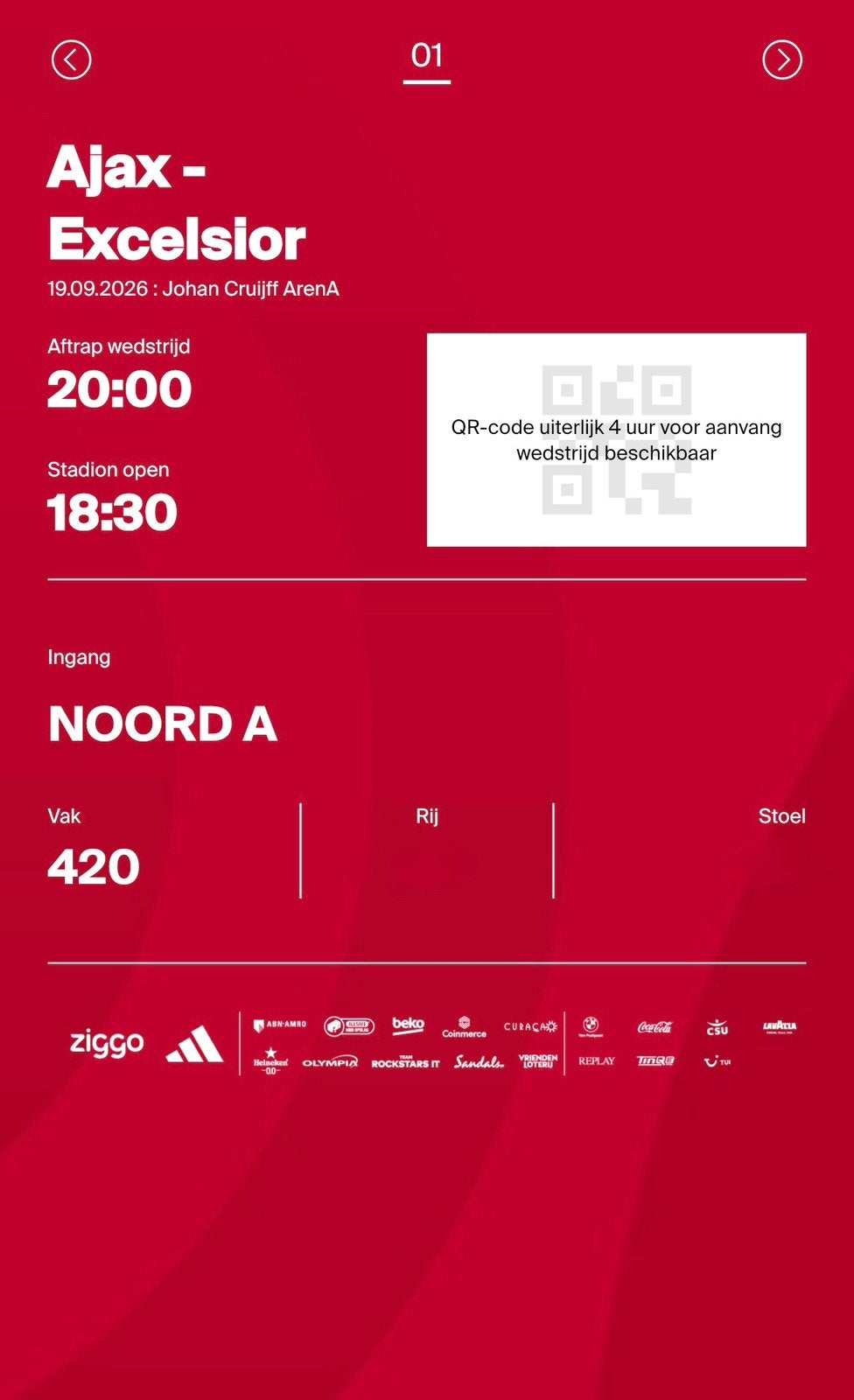 2 Tickets Ajax - Excelsior, Tickets en Kaartjes, Twee personen, September