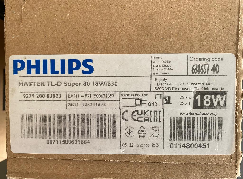 Philips TL lampen Master TLD 18W /830, Minder dan 30 watt, Overige typen, Nieuw, Overige fittingen