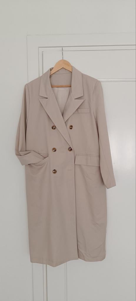 Trenchcoat katoen mt L lange dunne gevoerde zomerjas, Ophalen of Verzenden, Zo goed als nieuw, Beige