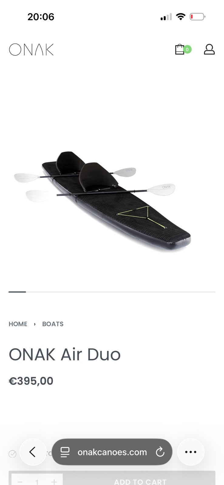 Onak Air Duo SUP / opblaasbare kano, Watersport en Boten, Ophalen, Zo goed als nieuw, SUP-accessoire