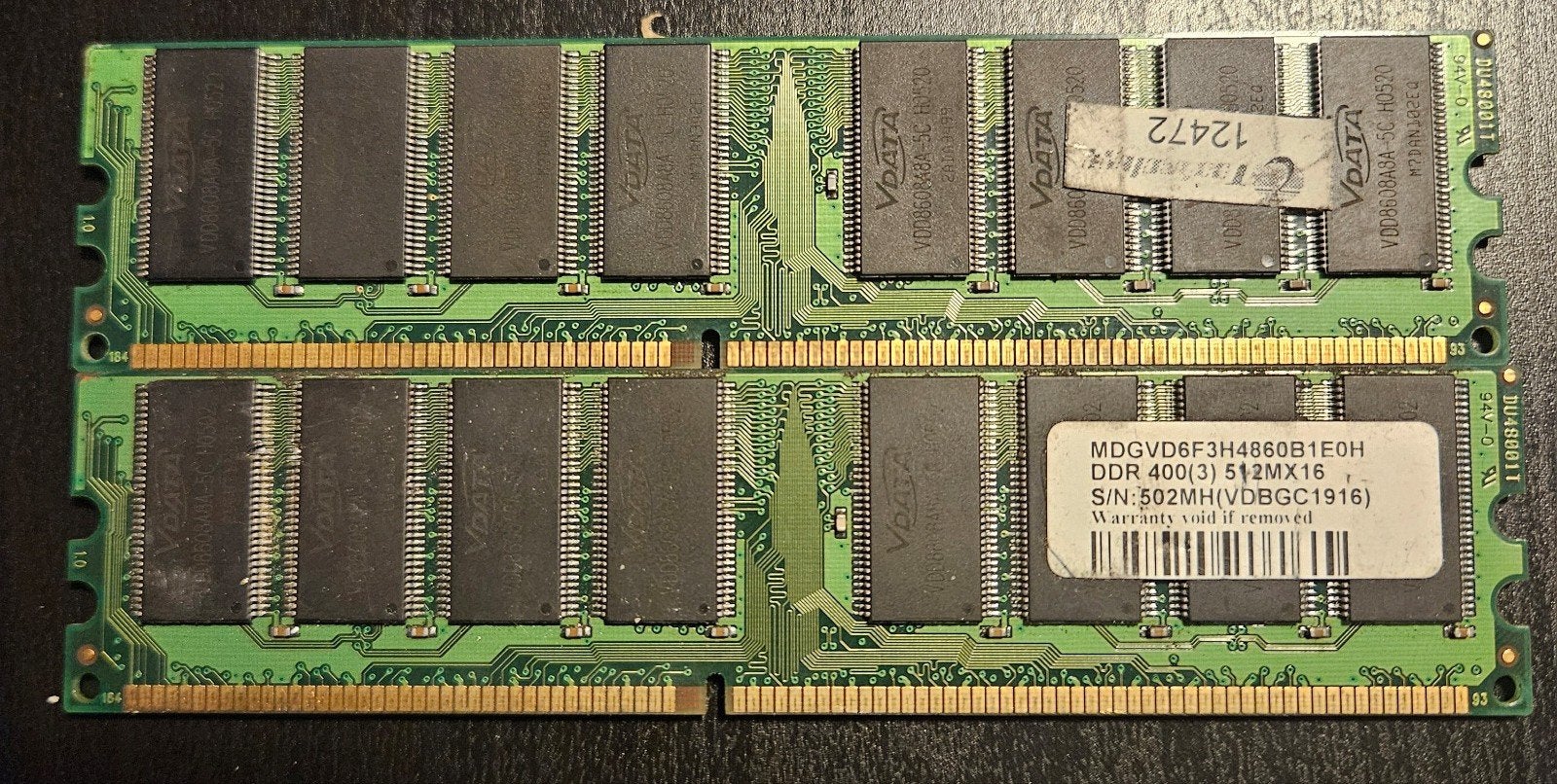 2x VDATA 512MB DDR400 RAM – PC3200 – Totaal 1GB, Computers en Software, Ophalen of Verzenden, DDR, Desktop, Gebruikt