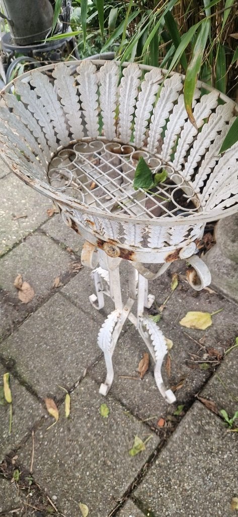 Smeedijzeren plantenstaander/jardinière (brocante), Gebruikt, Minder dan 60 cm, Ophalen of Verzenden, Balkon