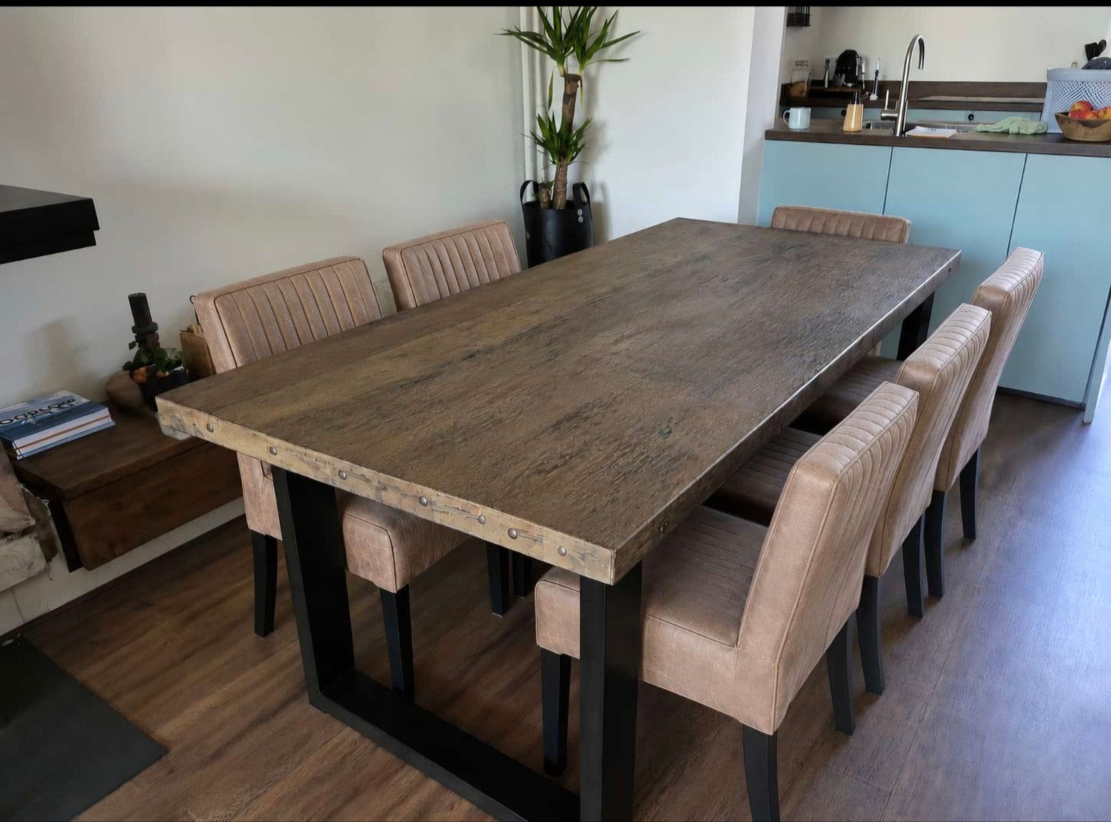 Eettafel railwood 1x2 meter, Huis en Inrichting, Ophalen, Gebruikt, 50 tot 100 cm, Vijf personen of meer