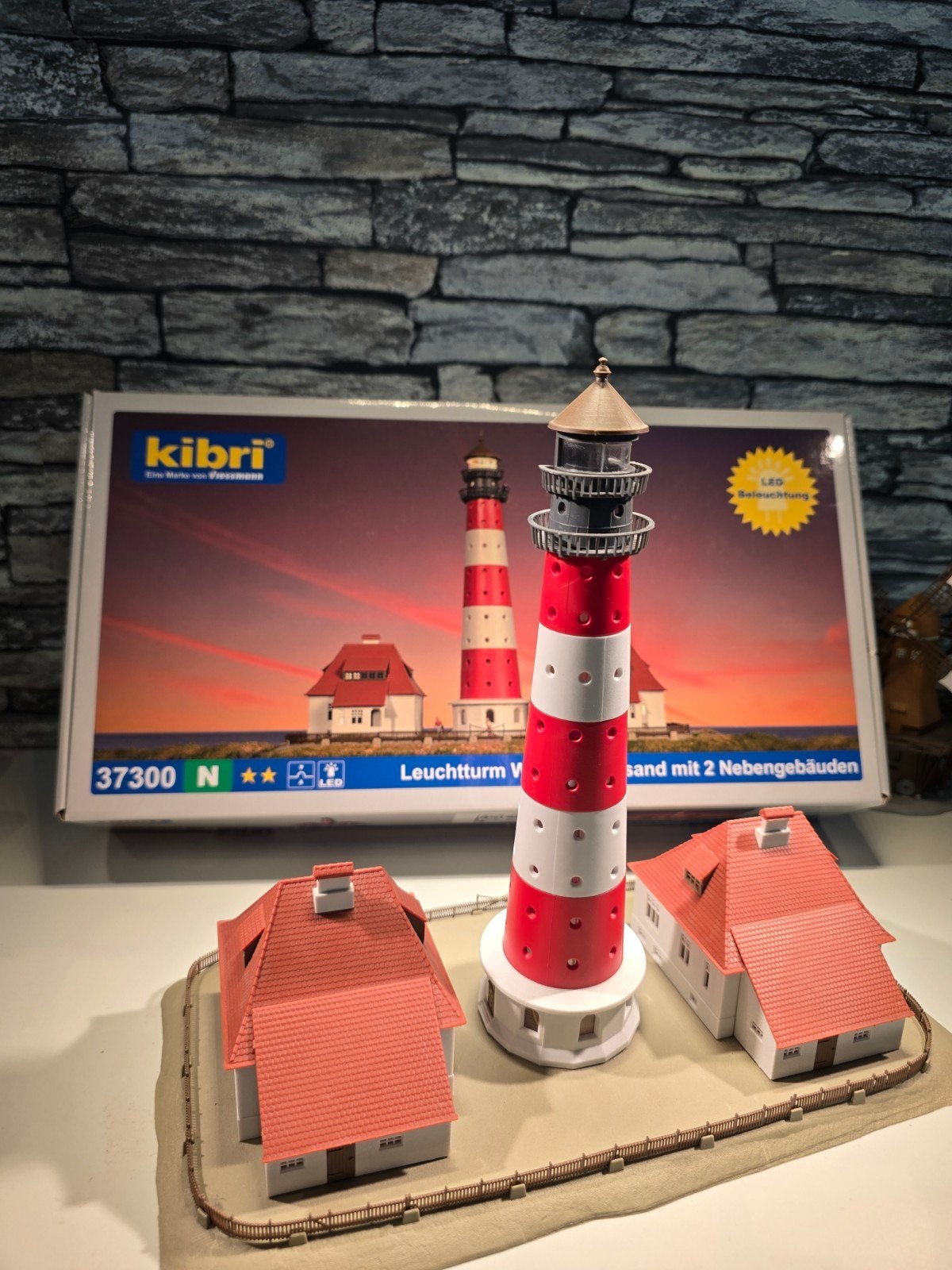 Kibri vuurtoren met huisjes N spoor modeltrein 1:160, Overige merken, Gelijkstroom of Wisselstroom, Brug, Tunnel of Gebouw, Ophalen of Verzenden