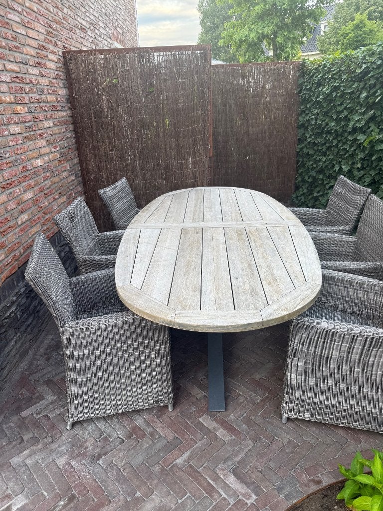 Tuinset, Tuin en Terras, Tuinsets en Loungesets, Gebruikt, Tuinset, Teakhout, 6 zitplaatsen, Eettafel, Stoel, Ophalen