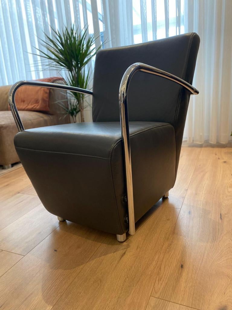 Koinor Fauteuil - Donker Antraciet Echt Leer - Zo goed als n, Ophalen, Zo goed als nieuw, 50 tot 75 cm, Leer