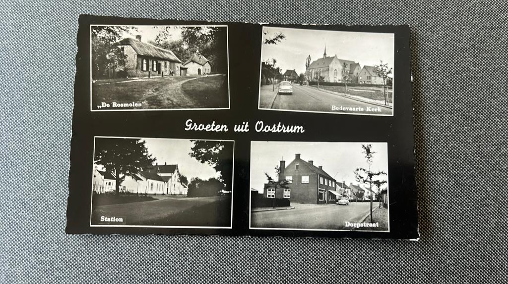 Oostrum 4 luik met station Dorpstr. Kerk boerderij, Verzamelen, Ophalen of Verzenden, 1940 tot 1960, Gelopen, Limburg