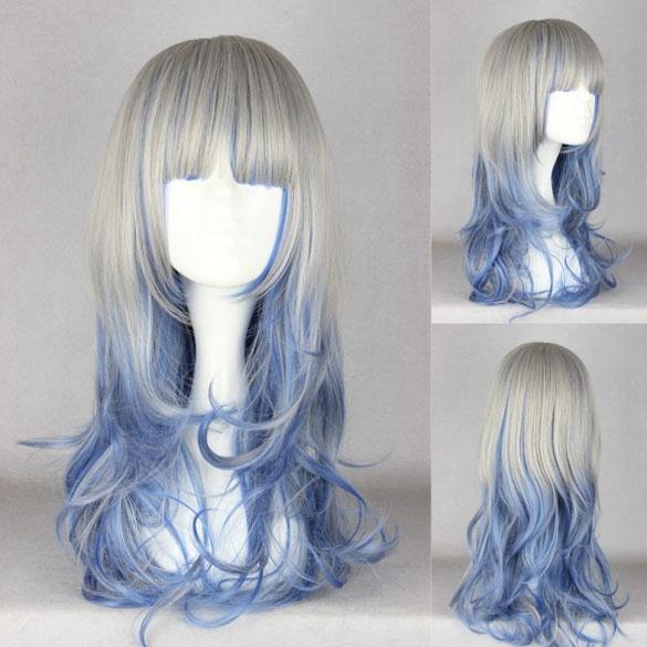 Pruik lang haar in laagjes duo-color zilvergrijs blauw, Sieraden, Tassen en Uiterlijk, Uiterlijk | Haarverzorging, Verzenden, Nieuw