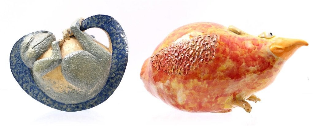 Geglazuurd Stenen Beeld van een Kameleon met monogram 'B', Antiek en Kunst, Antiek | Keramiek en Aardewerk, Ophalen of Verzenden