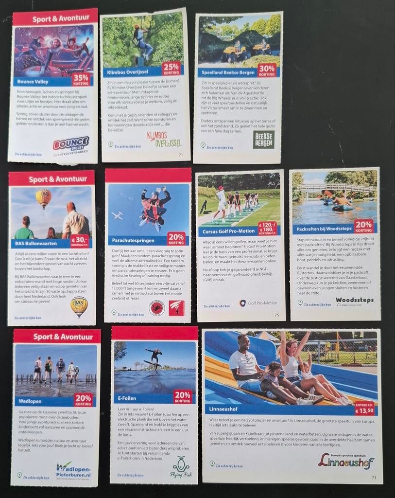 10 kortingsbonnen voor sport en avontuur, Tickets en Kaartjes, Kortingsbon, Overige typen