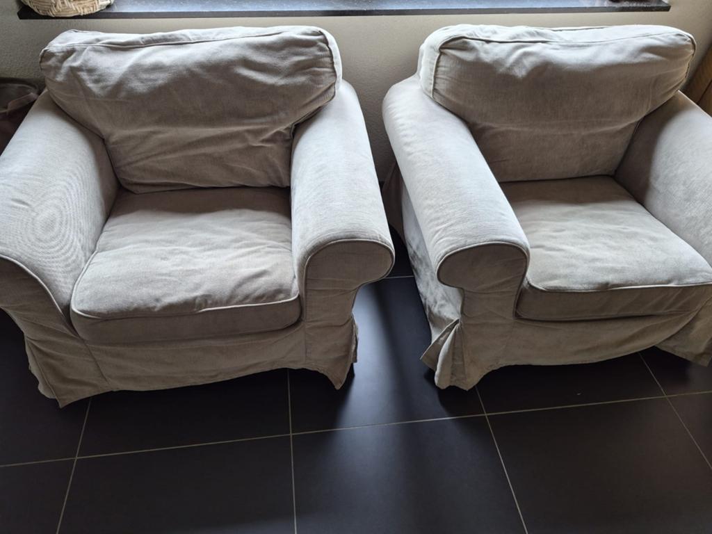 2 Ektorp fauteuil lichtbeige Ikea, Ophalen, Gebruikt, 75 tot 100 cm, 100 tot 125 cm