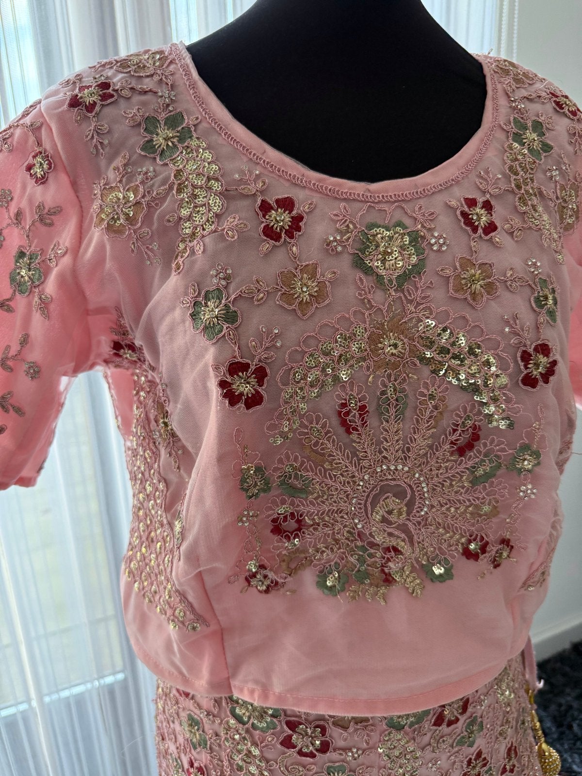 Roze Indiase Lehenga Choli maat 42/44, Kleding | Dames, Gelegenheidskleding, Zo goed als nieuw, Overige typen, Maat 42/44 (L)