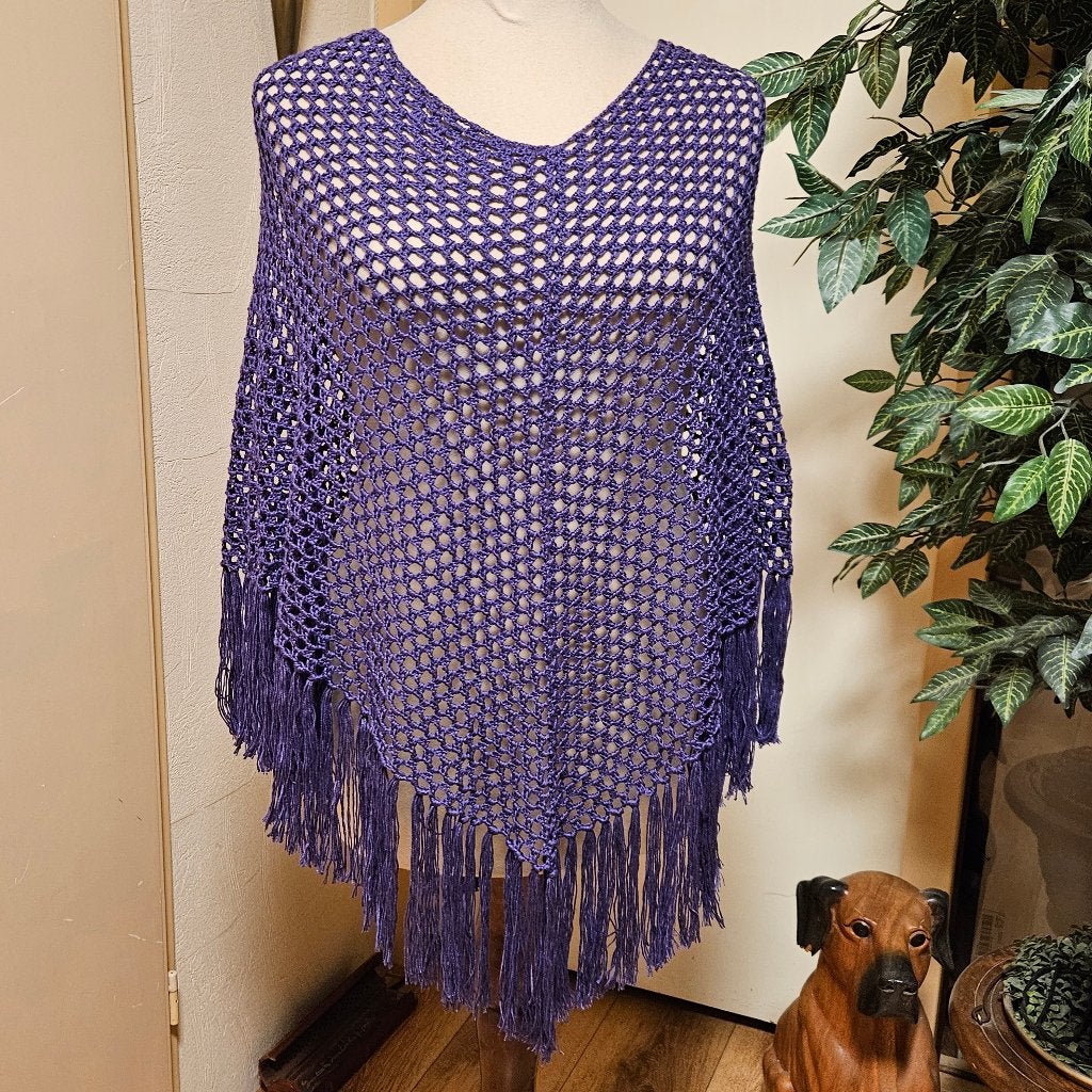 Hand made zomer poncho (garen, Twister solid (Hobbii), Kleding | Dames, Handgemaakt Hobbii garen, Verzenden, Paars, Maat 42/44 (L)