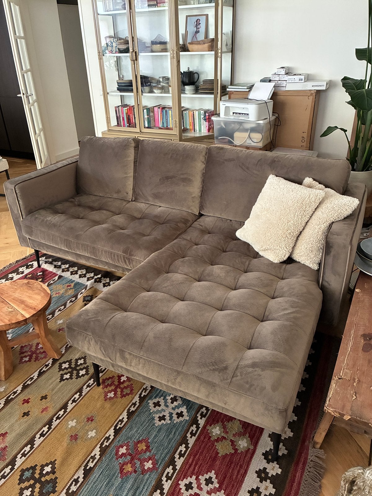 Loungebank hoekbank Viu / bank bankstel velvet taupe Zitmaxx, Ophalen, Zo goed als nieuw, Vierpersoons of meer, Stof