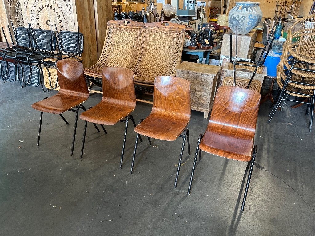 4 Vintage Design Galvanitas S30 Schoolstoelen Thur op Seat, Huis en Inrichting, Ophalen, Bruin, Vintage/Design, Zo goed als nieuw