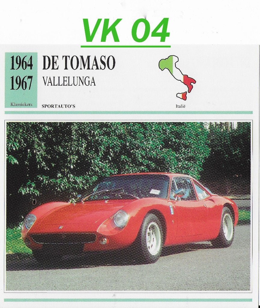 Vk04 autokaart de tomaso vallelunga ( 1964 - 1967 )  ), Ophalen of Verzenden, Zo goed als nieuw, Auto's