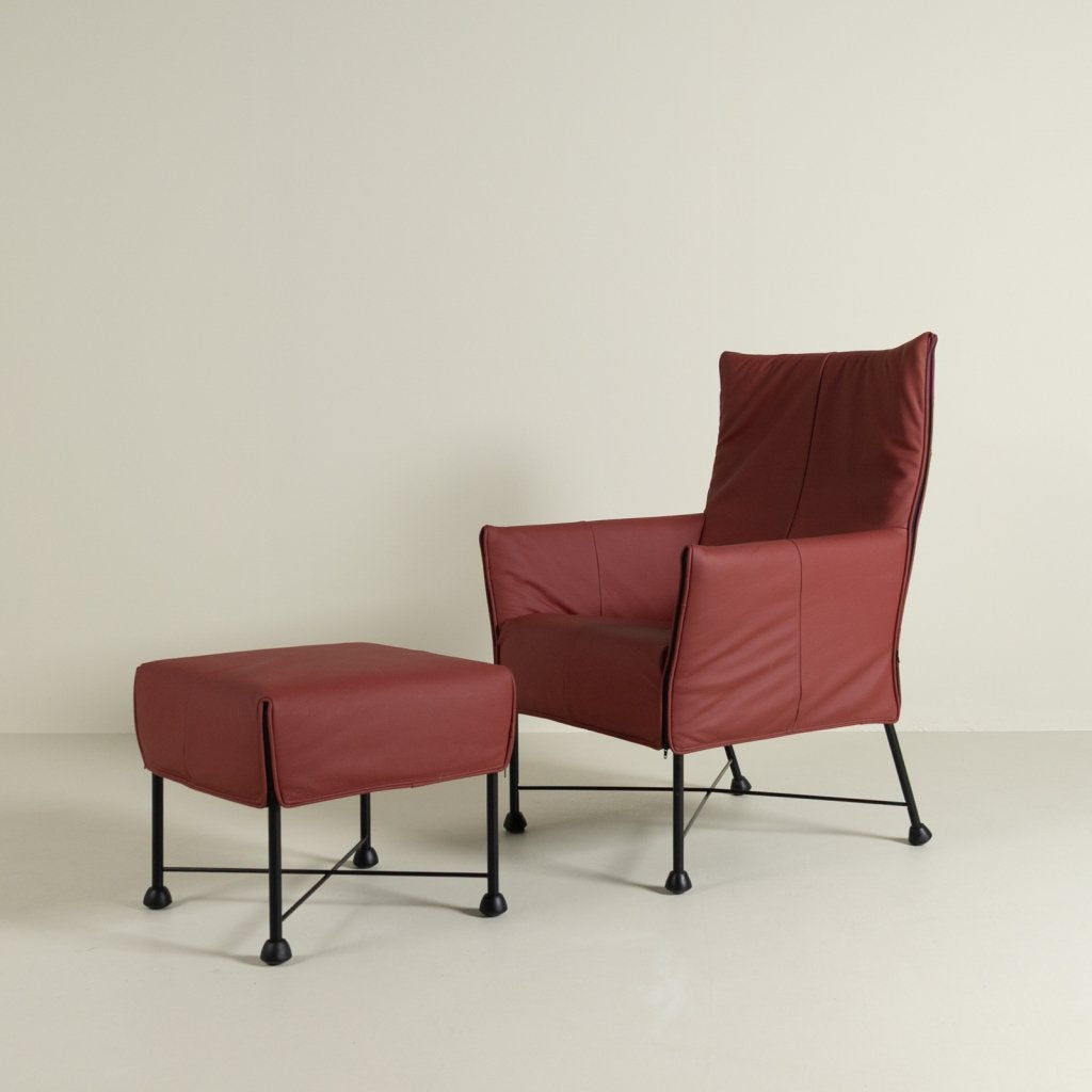 Montis Charly Fauteuil Rood Leer - Zwart (Op Doppen) + Hocke, Niet ingevuld, Zo goed als nieuw, Niet ingevuld, Niet ingevuld