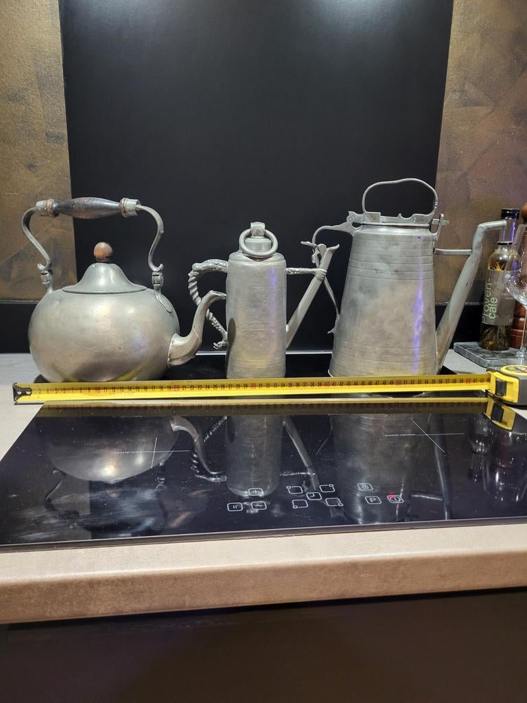 Antieke tinnen theepotten en koffiekannen set, Antiek en Kunst, Antiek | Tin, Ophalen of Verzenden