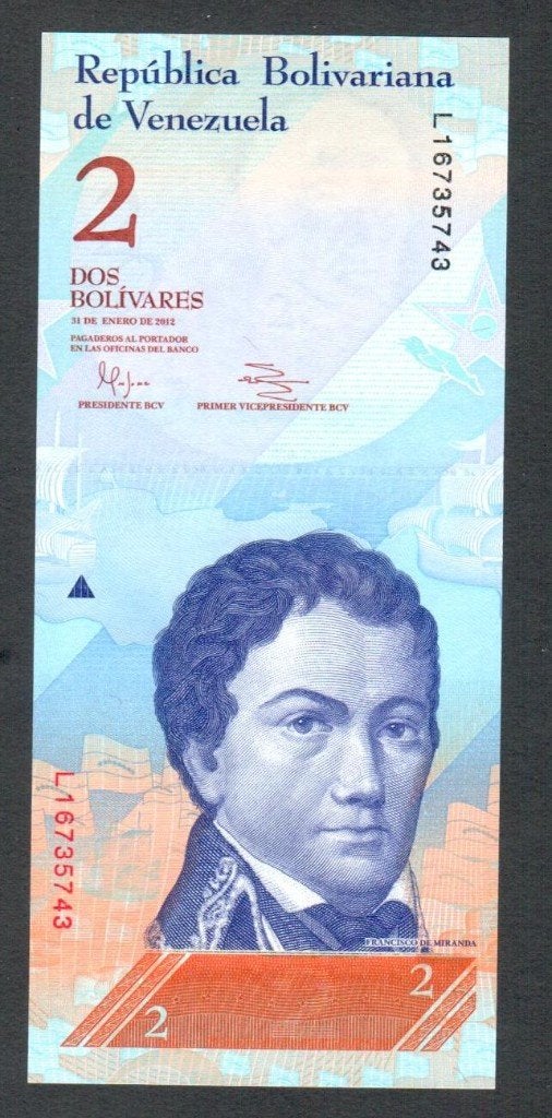 Bankbiljet - Venezuela 2 Bolivares 2012 - UNC., Ophalen of Verzenden, Zuid-Amerika, Los biljet