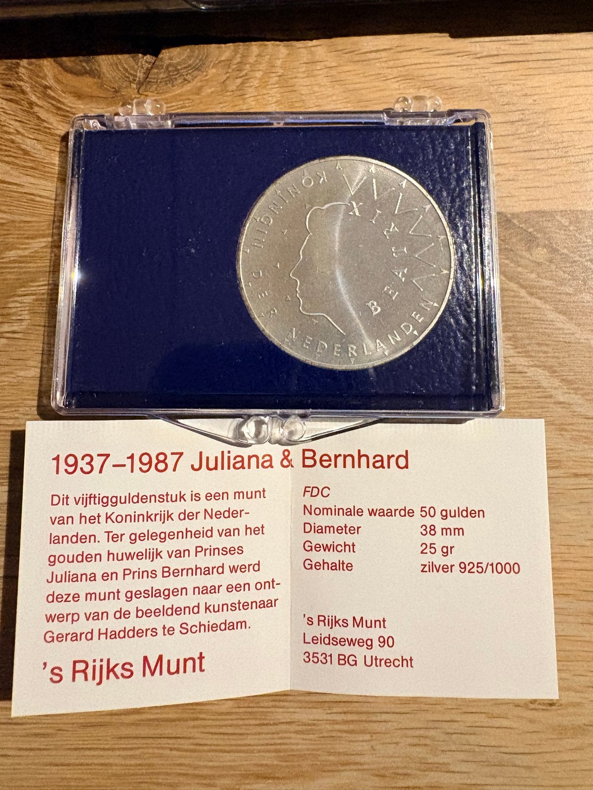 Zilveren Vijftigguldenstuk Juliana & Bernhard 1937-1987, Koningin Juliana, Verzenden, Zilver, Losse munt