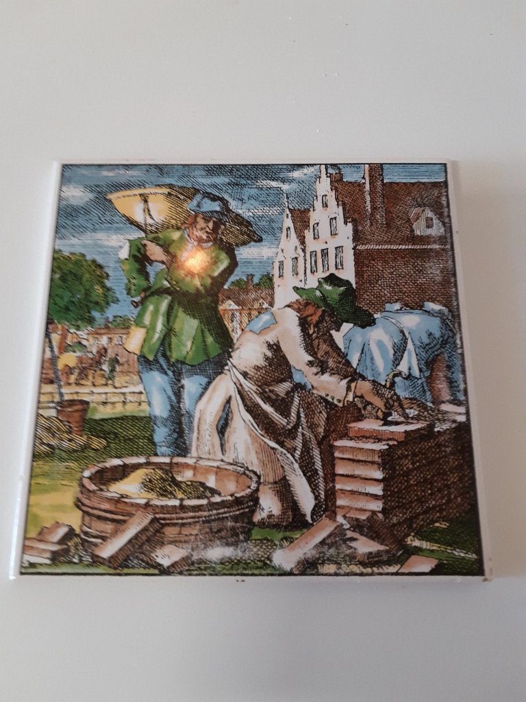 Vintage keramische tegel "De Metselaar" (Jan Luyken) - OSA, Ophalen of Verzenden