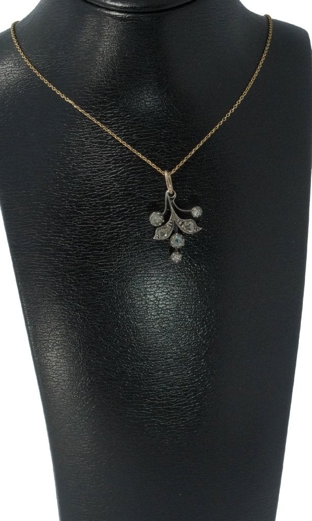 Roos diamant antieke 14k gouden ketting en hanger dames, Ophalen of Verzenden, Goud, Ketting, Met edelsteen