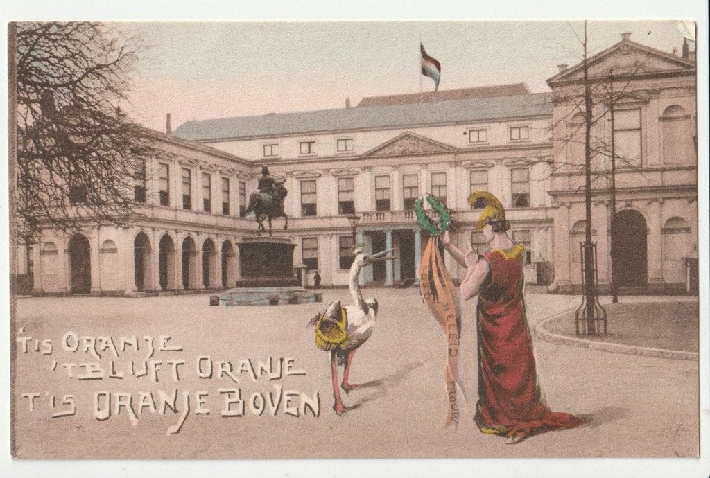 Oranje Boven ooievaar paleis geboorte Juliana 1909, Verzamelen, Koninklijk Huis en Royalty, Gebruikt, Verzenden, Kaart, Foto of Prent