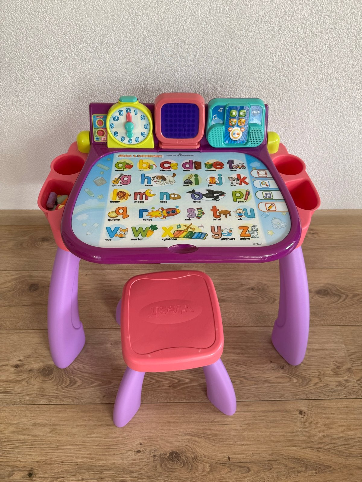 VTech Magisch Bureau 3-in-1 met krukje en 8 kaarten, Ophalen, Gebruikt, Taal en Lezen, Met licht