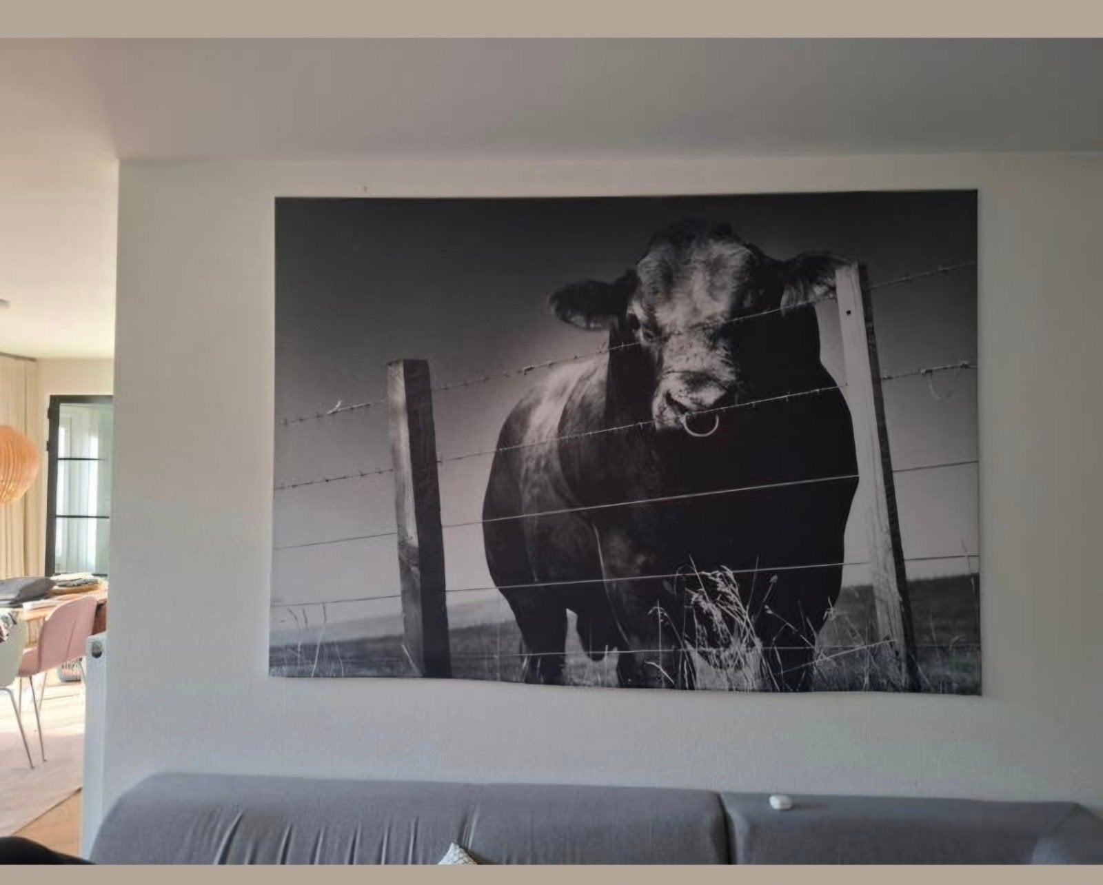 Wandkleed textieldoek in aluminium frame 140 x 200 stier, Antiek en Kunst, Ophalen