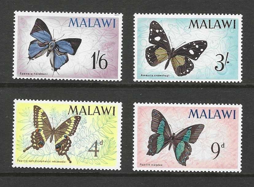 Malawi 37-40 vlinders serie 1966 postfris hoge Waarde, Ophalen of Verzenden, Postfris, Dier of Natuur