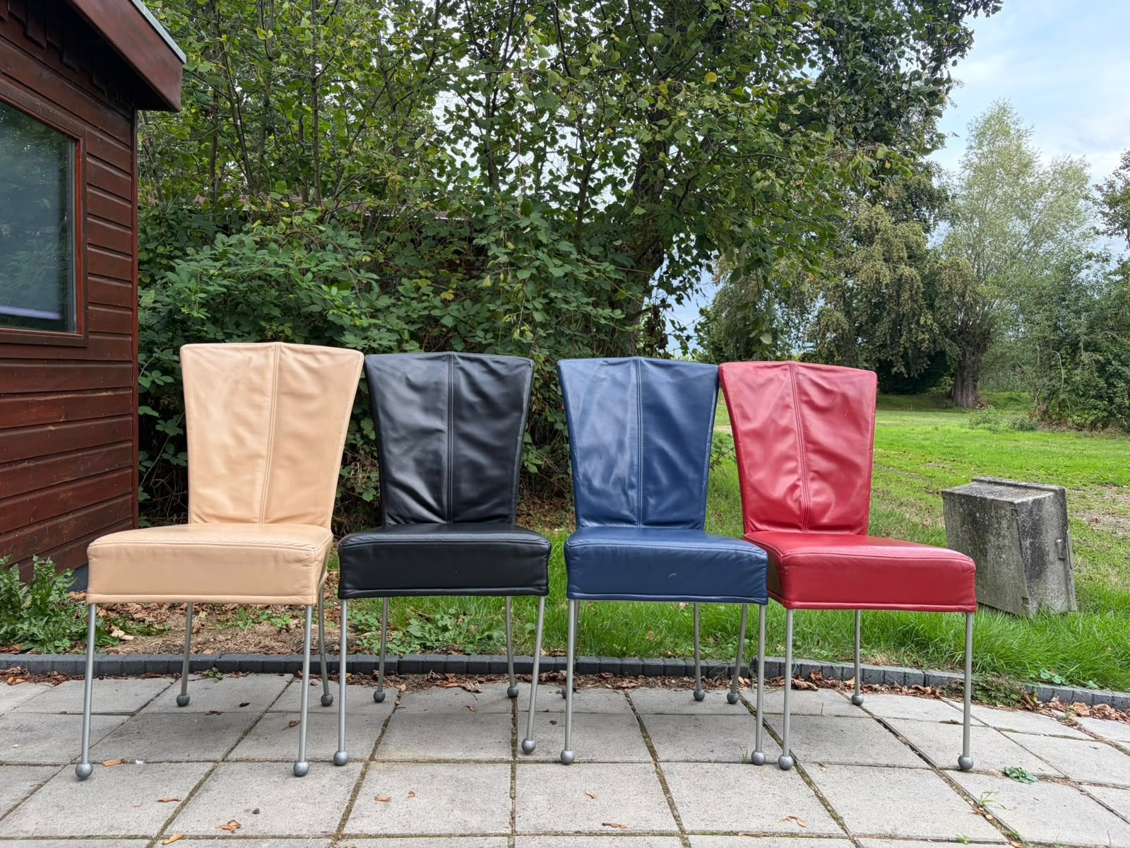 Echt leren Harvink eettafelstoelen, vier stuks in 4 kleuren, Ophalen, Gebruikt, Overige kleuren, Leer