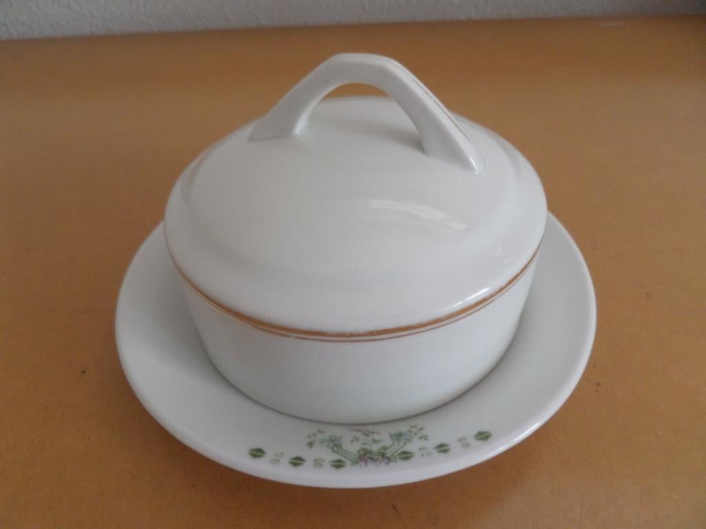 vintage ronde porseleinen botervloot met deksel, Antiek en Kunst, Antiek | Porselein, Ophalen of Verzenden