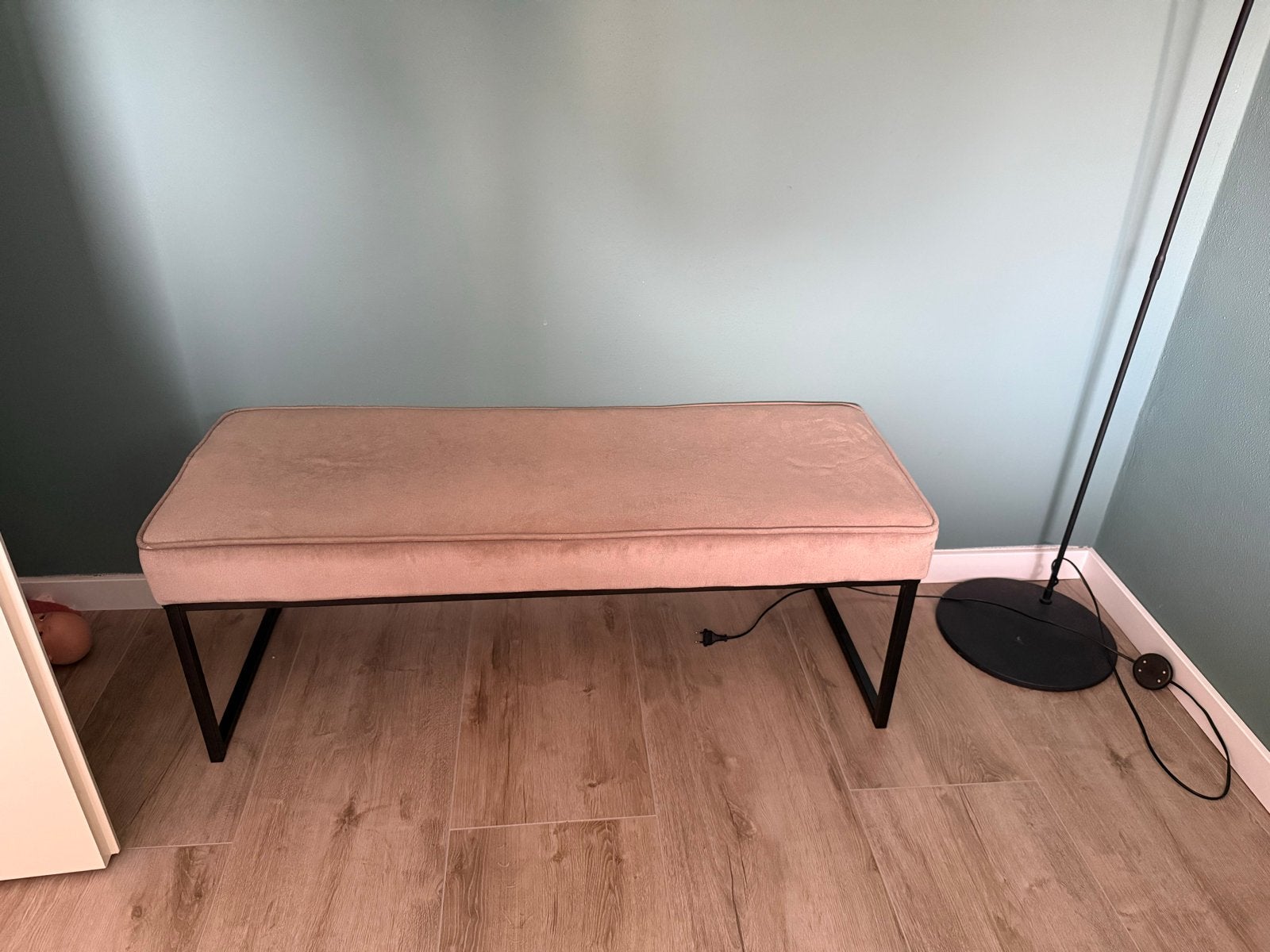 Bankje 120cm - bruin/Beige met Zwart Metalen Onderstel, Ophalen, Gebruikt, Minder dan 75 cm, Tweepersoons