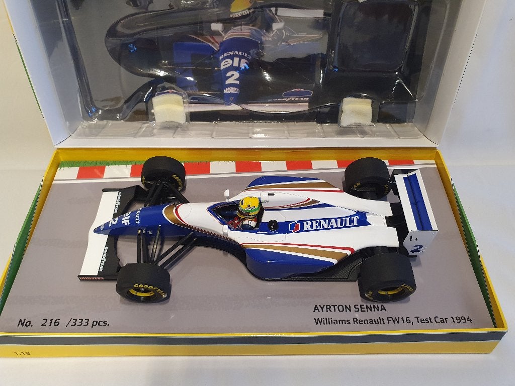 Ayrton Senna Williams FW16 Test 1994 Minichamps 1:18, Ophalen of Verzenden, Nieuw, Auto, MiniChamps
