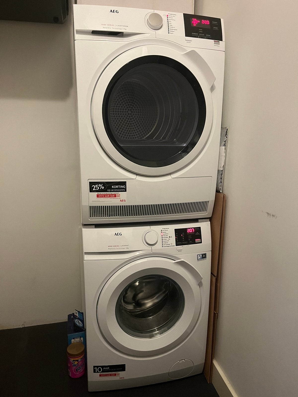 AEG Set: Wasmachine Lavamat 6000 & Warmtepompdroger 7000, Witgoed en Apparatuur, Ophalen, 1200 tot 1600 toeren, 8 tot 10 kg, Zo goed als nieuw