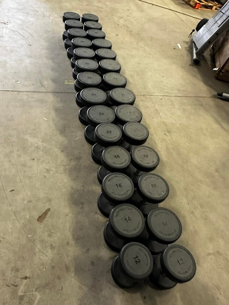 Technogym Rubberen Pu Dumbells 12kg t/m 40kg, Sport en Fitness, Fitnessmaterialen, Ophalen, Gebruikt, Dumbbell