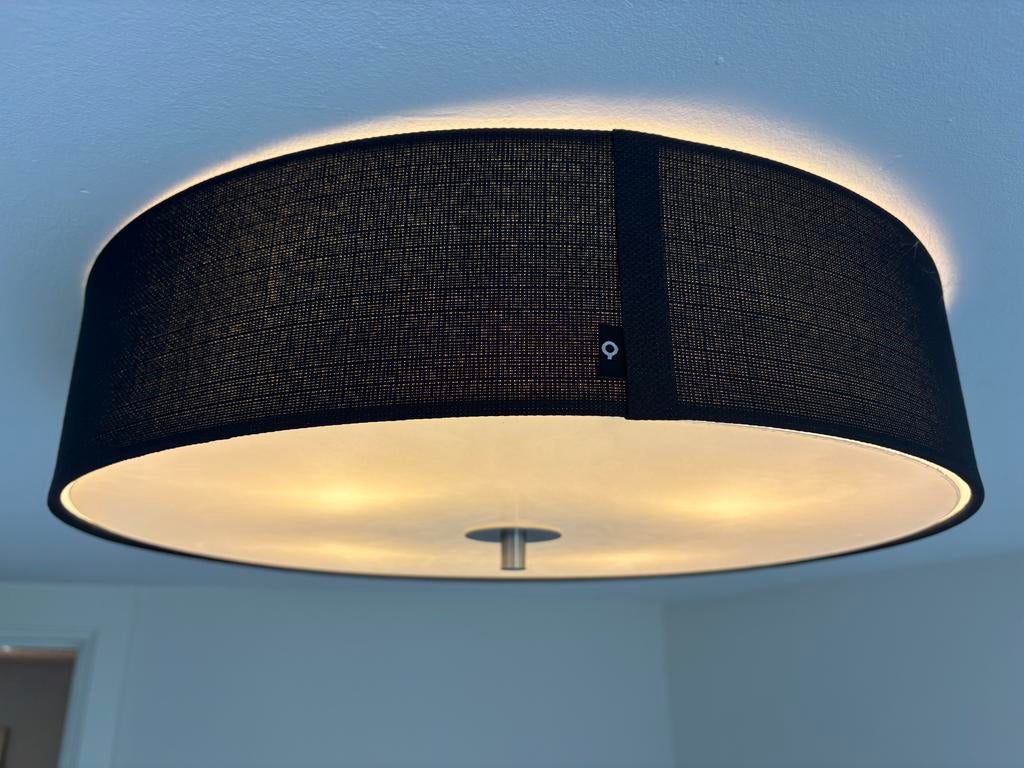 2x Qazqa drum Ø50cm plafondlamp - Zwart/Wit, Huis en Inrichting, Lampen | Plafondlampen, Ophalen, Zo goed als nieuw, Stof