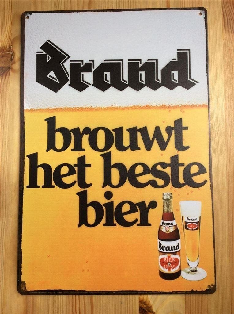 BRAND BIER Metalen mancave bord Poster Reclamebord cafe, Verzamelen, Biermerken, Verzenden, Nieuw, Reclamebord, Plaat of Schild